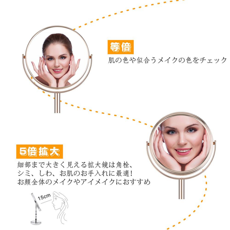 Cerdeco これは美しい…新色「シャンパンゴールド」 パッと華やかな気分になる 明るめの調色 真実の両面鏡DX 5倍拡大鏡 360度回転 卓上鏡 スタンドミラー メイク 化粧道具  J622G