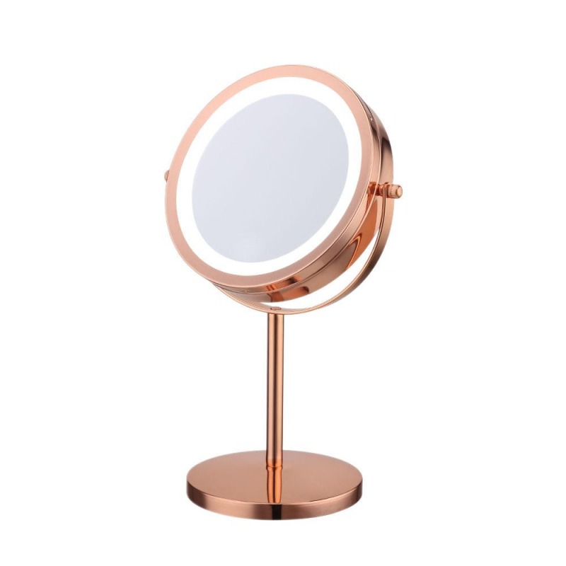 Cerdeco 西洋風卓上鏡DX レトロなゴールド LEDライト付き 5倍拡大率 両面化粧鏡 スタンドミラー 鏡面φ178mm T710G